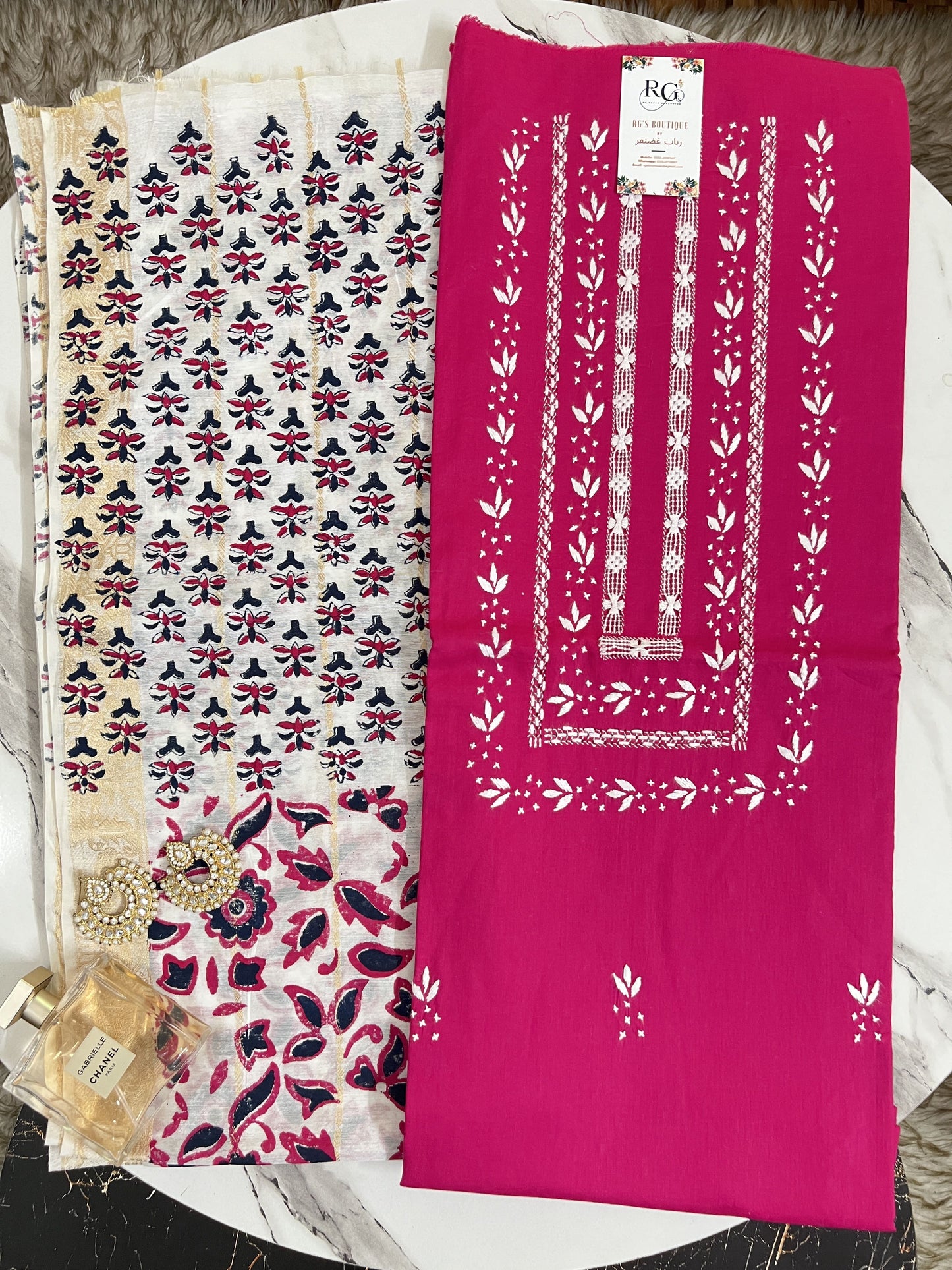 Hand embroidered lawn shirt with handblock printed dupatta