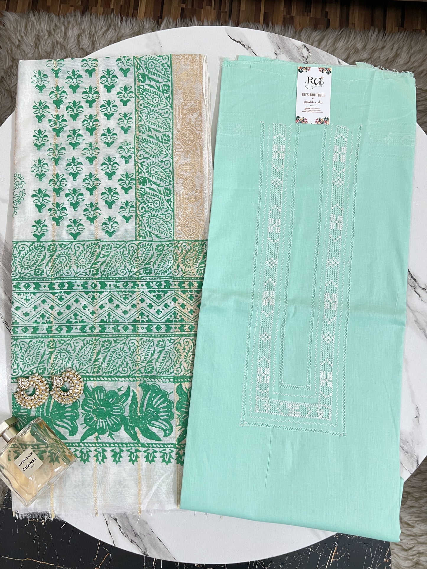 Hand embroidered lawn shirt with handblock printed dupatta